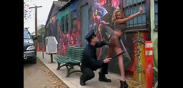  Horny policeman cought sexy blonde with amazing boobs Briana Banks on thr street to punish her by loicking and  fucking her twat